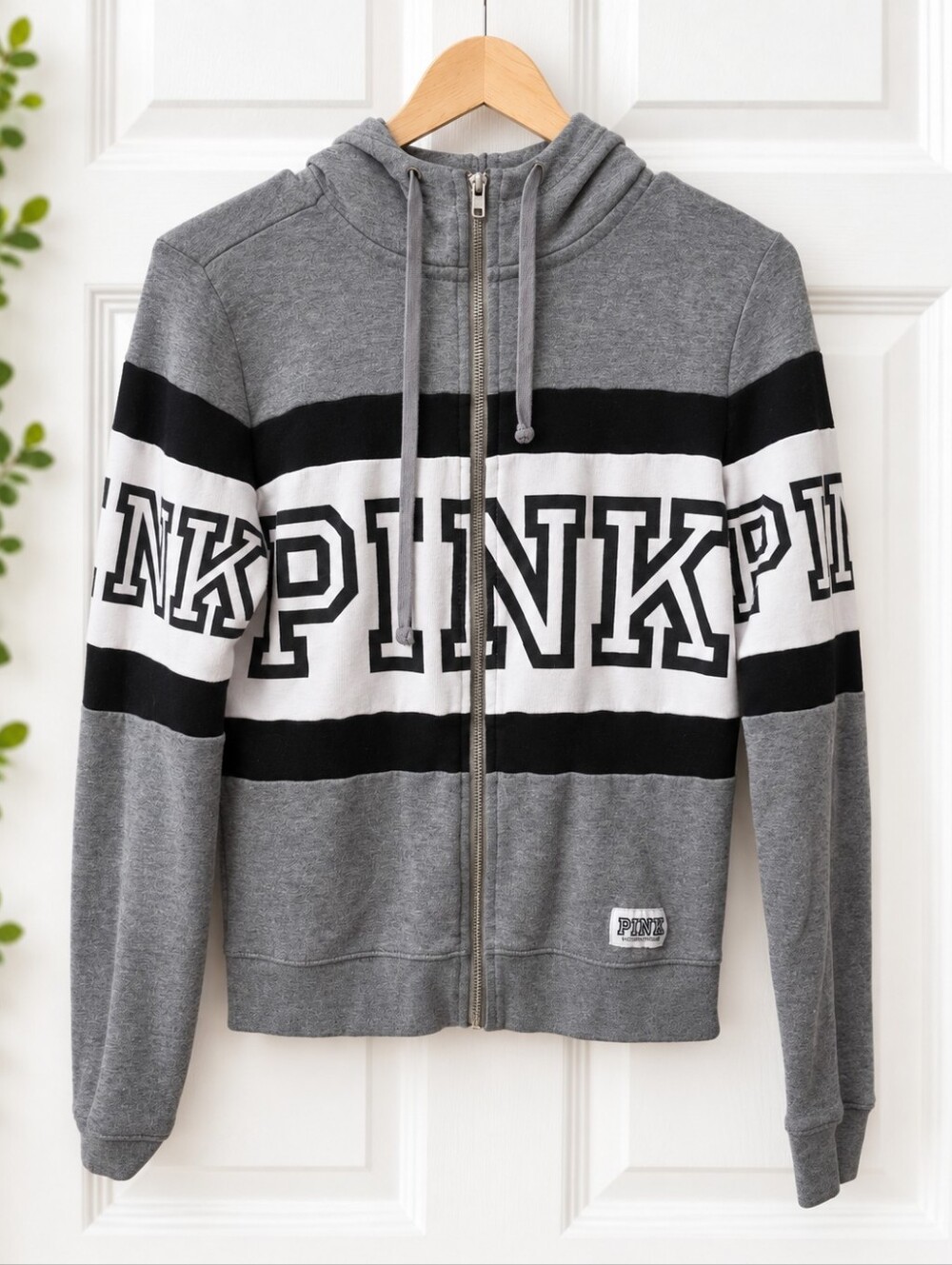PINK Victoria's Secret Gray Black White Zip Hoodie